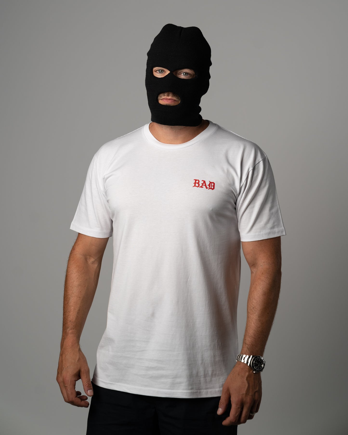 'BAD VIBES ONLY' TEE (WHITE w/ RED)